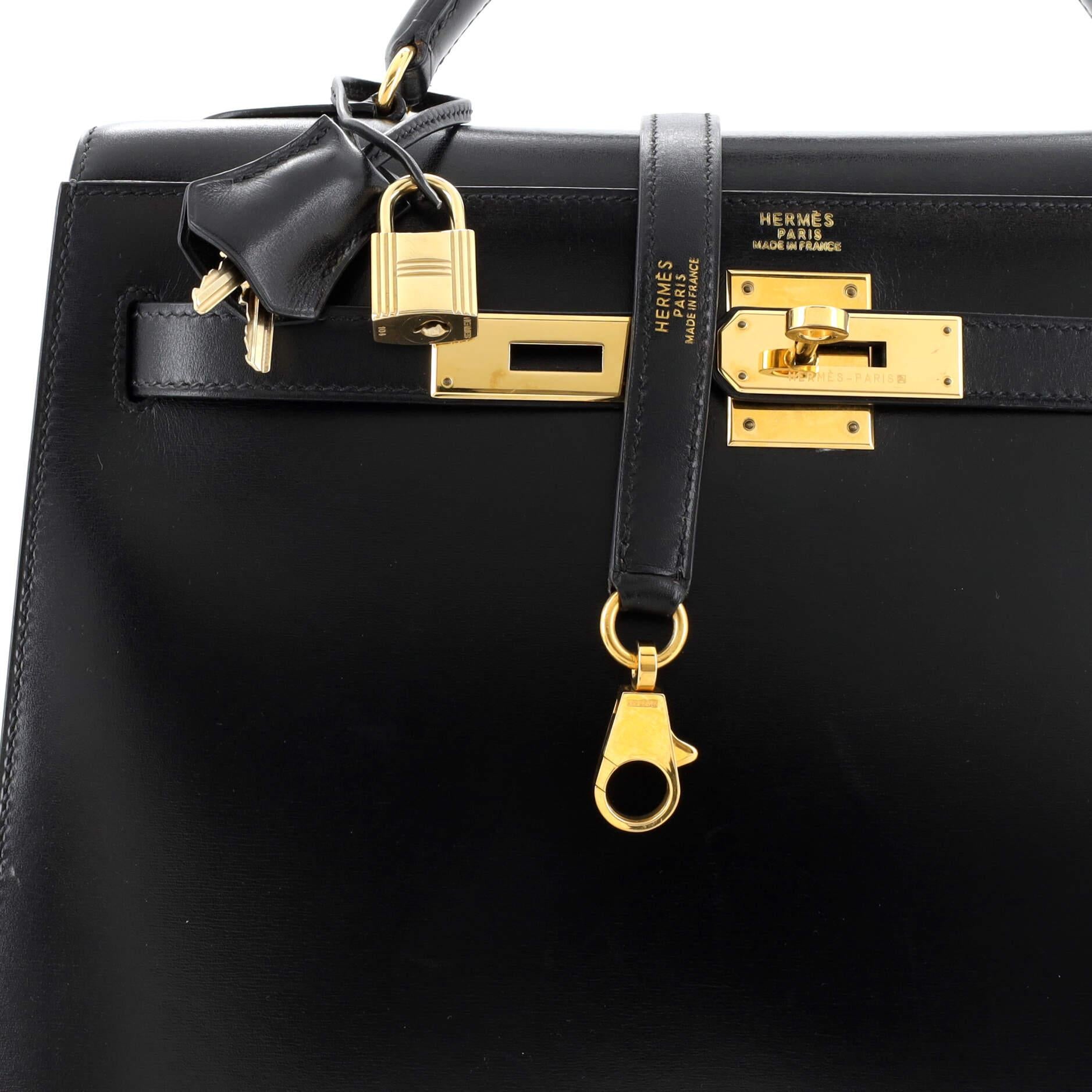 Hermes Kelly Handbag Noir Box Calf with Gold Hardware 32 For Sale 3