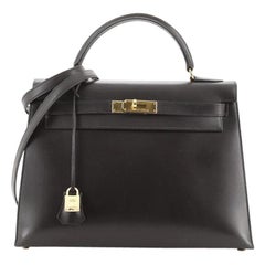 Hermes Kelly Handbag Noir Box Calf with Gold Hardware 32
