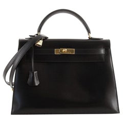 Hermes Kelly Handbag Noir Box Calf with Gold Hardware 32