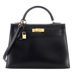 Hermes Kelly Handbag Noir Box Calf with Gold Hardware 32 Hermes Kelly Handbag Noir Box Calf with Gold Hardware 32