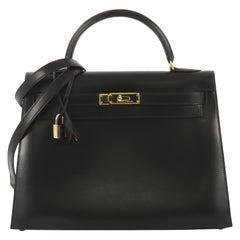 Hermes Kelly Handbag Noir Box Calf with Gold Hardware 32 Hermes Kelly Handbag Noir Box Calf with Gold Hardware 32