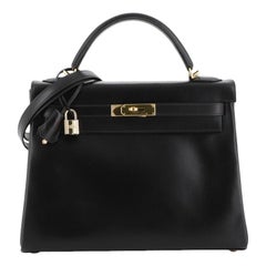 Hermes Kelly Handbag Noir Box Calf With Gold Hardware 32 Hermes Kelly Handbag Noir Box Calf With Gold Hardware 32