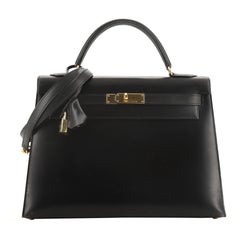 Hermes Kelly Handbag Noir Box Calf With Gold Hardware 32 Hermes Kelly Handbag Noir Box Calf With Gold Hardware 32