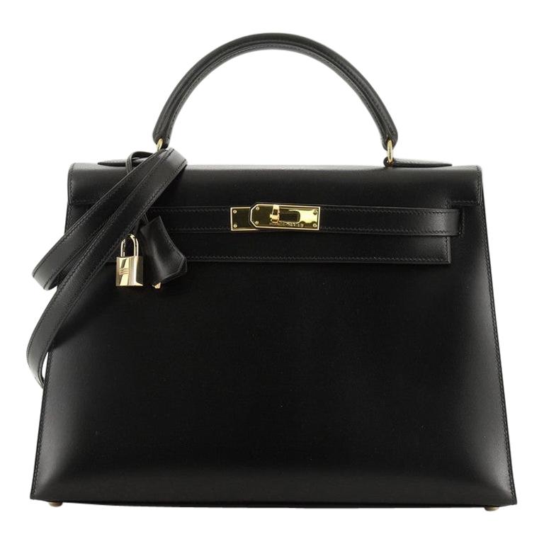 Hermes Kelly Handbag Noir Box Calf With Gold Hardware 32 