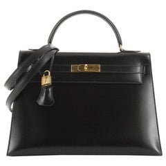 Hermes Kelly Handbag Noir Box Calf with Gold Hardware 32