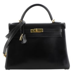 Hermes Kelly Handbag Noir Box Calf with Gold Hardware 32
