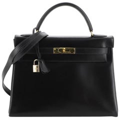 Hermes Kelly Handbag Noir Box Calf with Gold Hardware 32