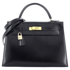 Hermes Kelly Handbag Noir Box Calf with Gold Hardware 32