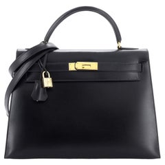 Hermes Kelly Handbag Noir Box Calf with Gold Hardware 32