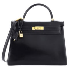 Hermes Kelly Handbag Noir Box Calf with Gold Hardware 32