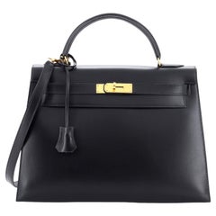 Hermes Kelly Handbag Noir Box Calf with Gold Hardware 32 Hermes Kelly Handbag Noir Box Calf with Gold Hardware 32