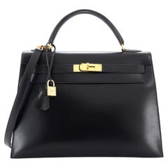 Hermes Kelly Handbag Noir Box Calf with Gold Hardware 32
