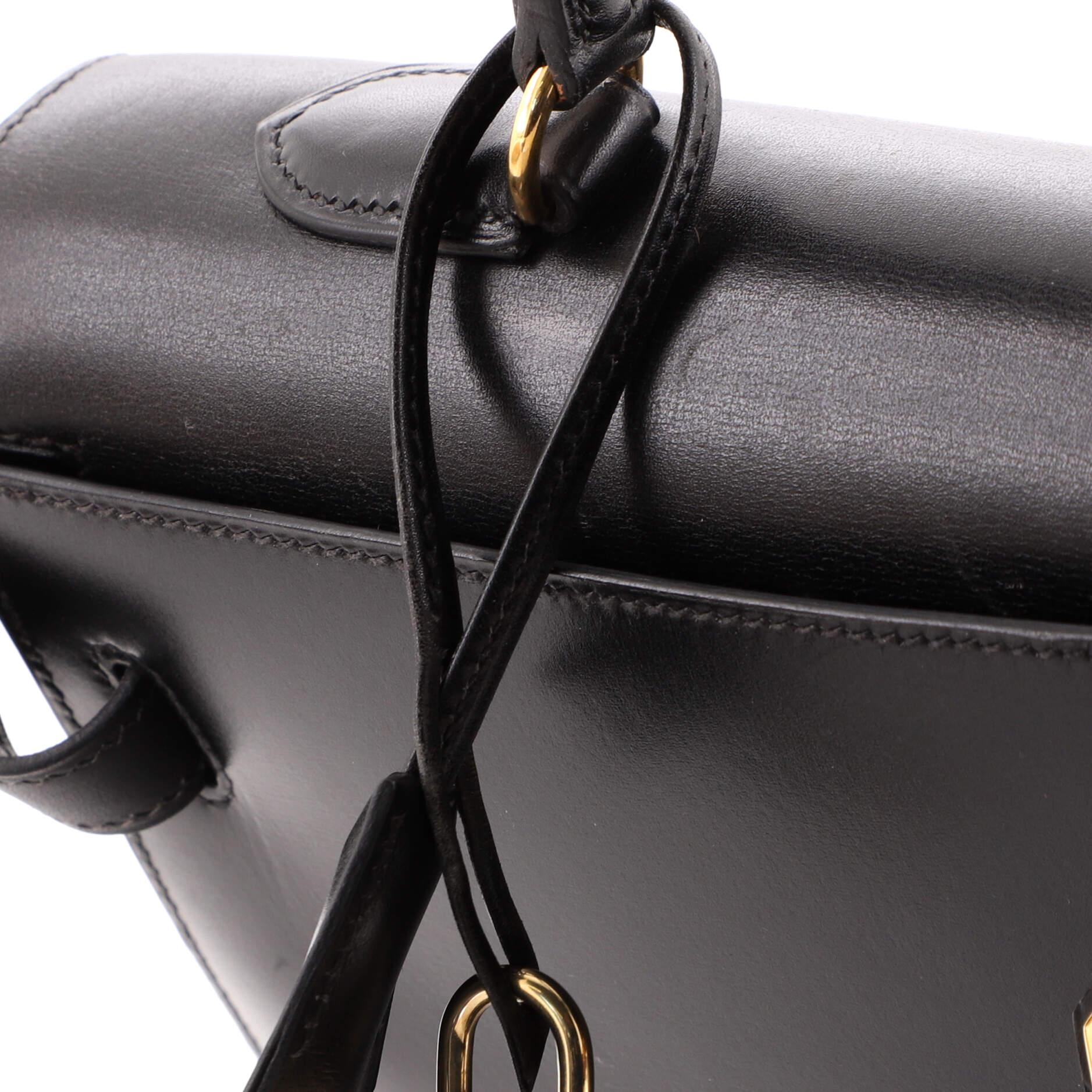 Hermes Kelly Handbag Noir Box Calf with Gold Hardware 35 For Sale 7