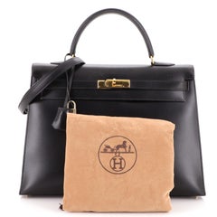 Hermes Kelly Handbag Noir Box Calf with Gold Hardware 35