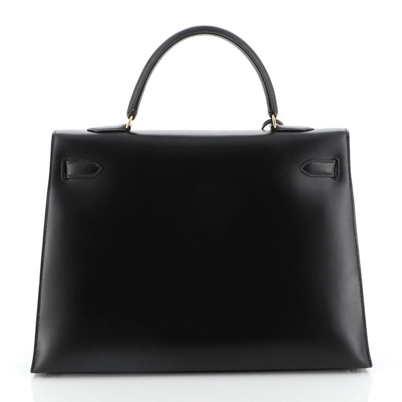 Black Hermes Kelly Handbag Noir Box Calf With Gold Hardware 35 