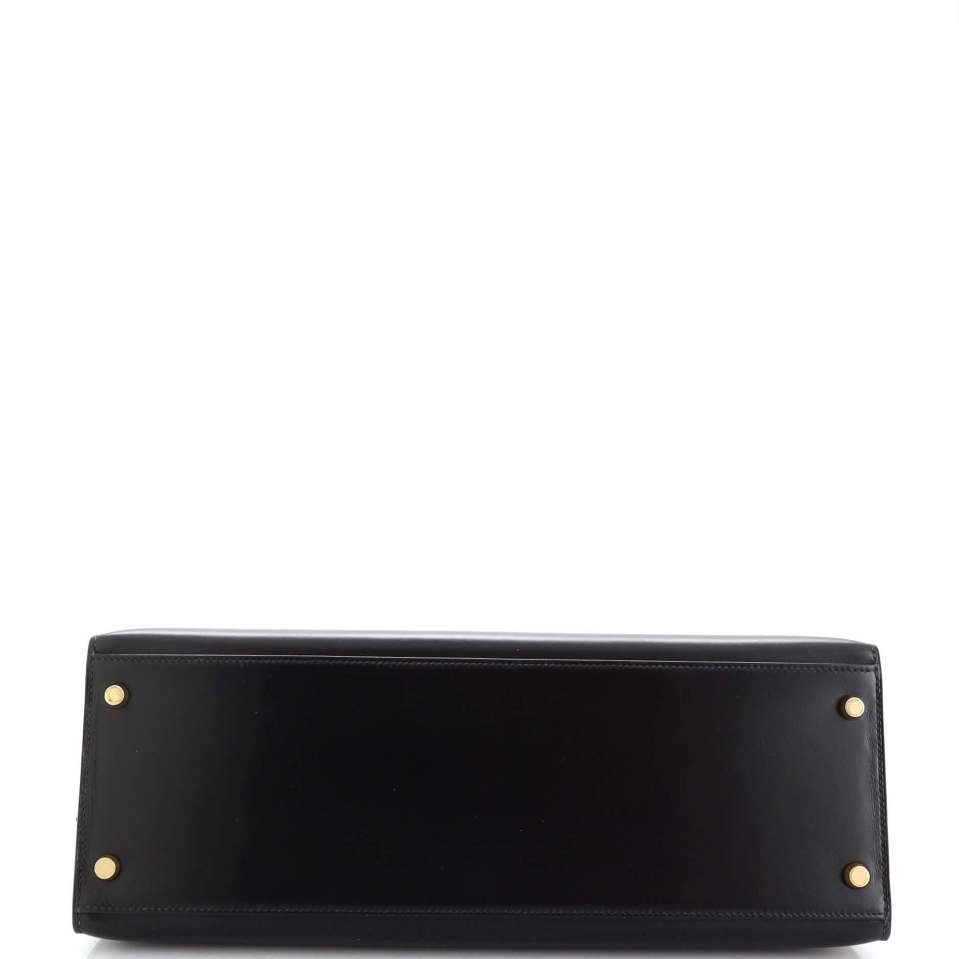 Women's Hermes Kelly Handbag Noir Box Calf with Gold Hardware 35