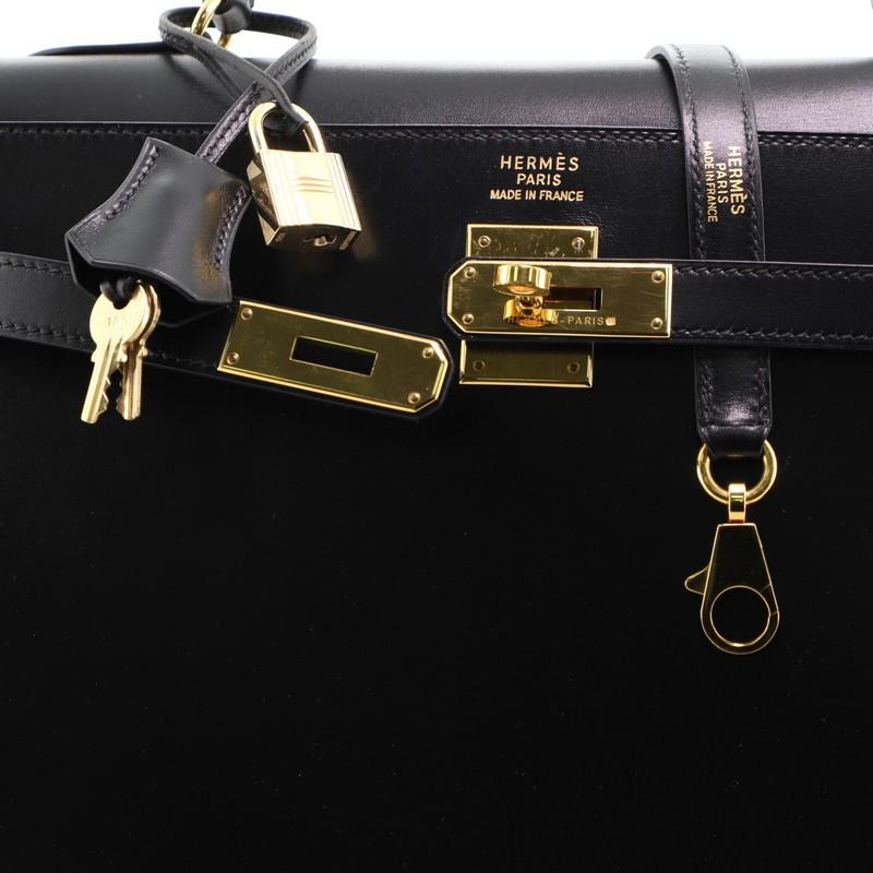 Women's or Men's Hermes Kelly Handbag Noir Box Calf with Gold Hardware 35