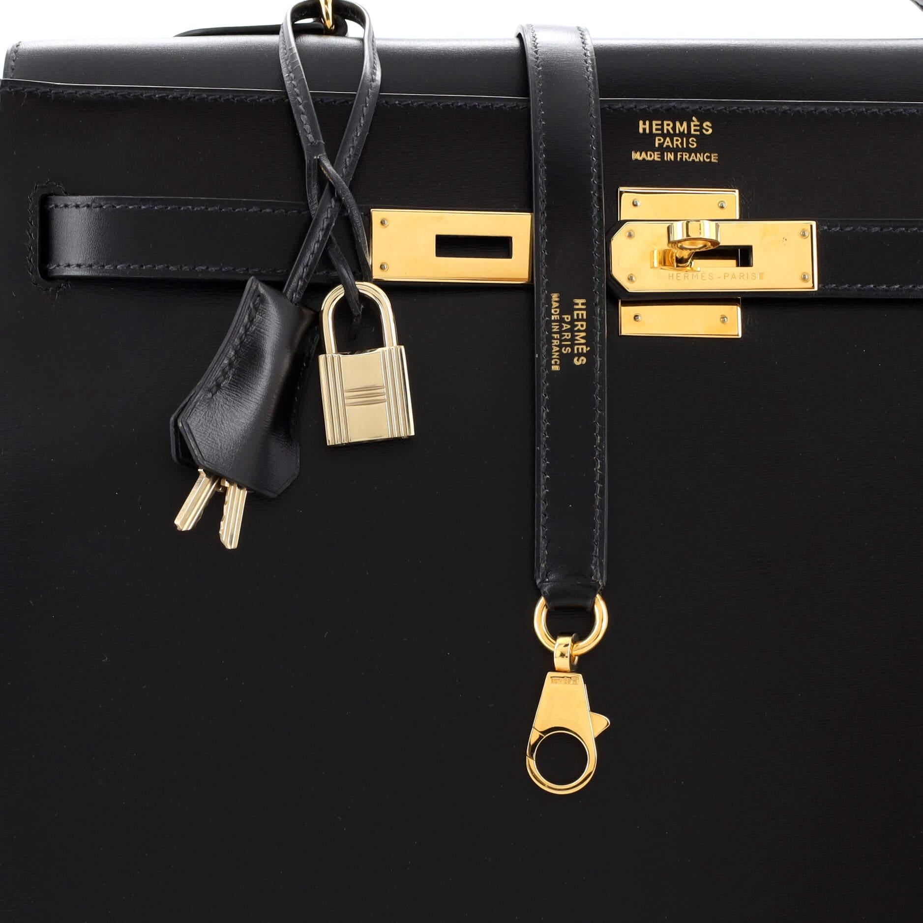 Hermes Kelly Handbag Noir Box Calf with Gold Hardware 35 2