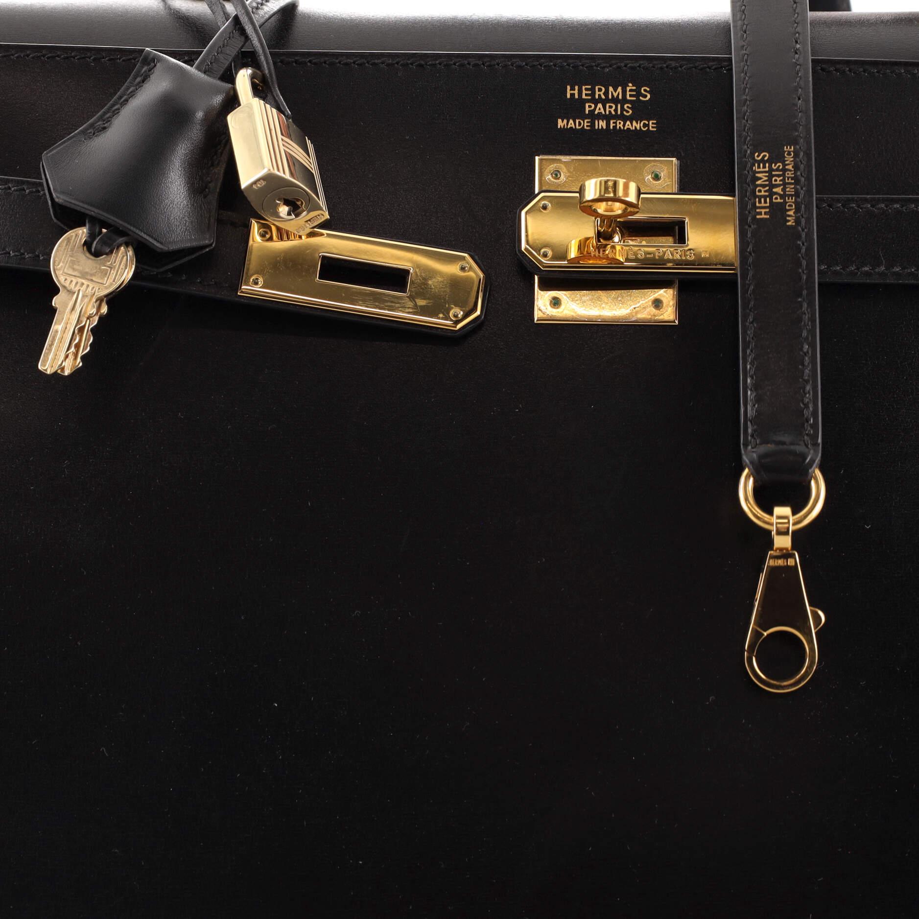 Hermes Kelly Handbag Noir Box Calf with Gold Hardware 35 2