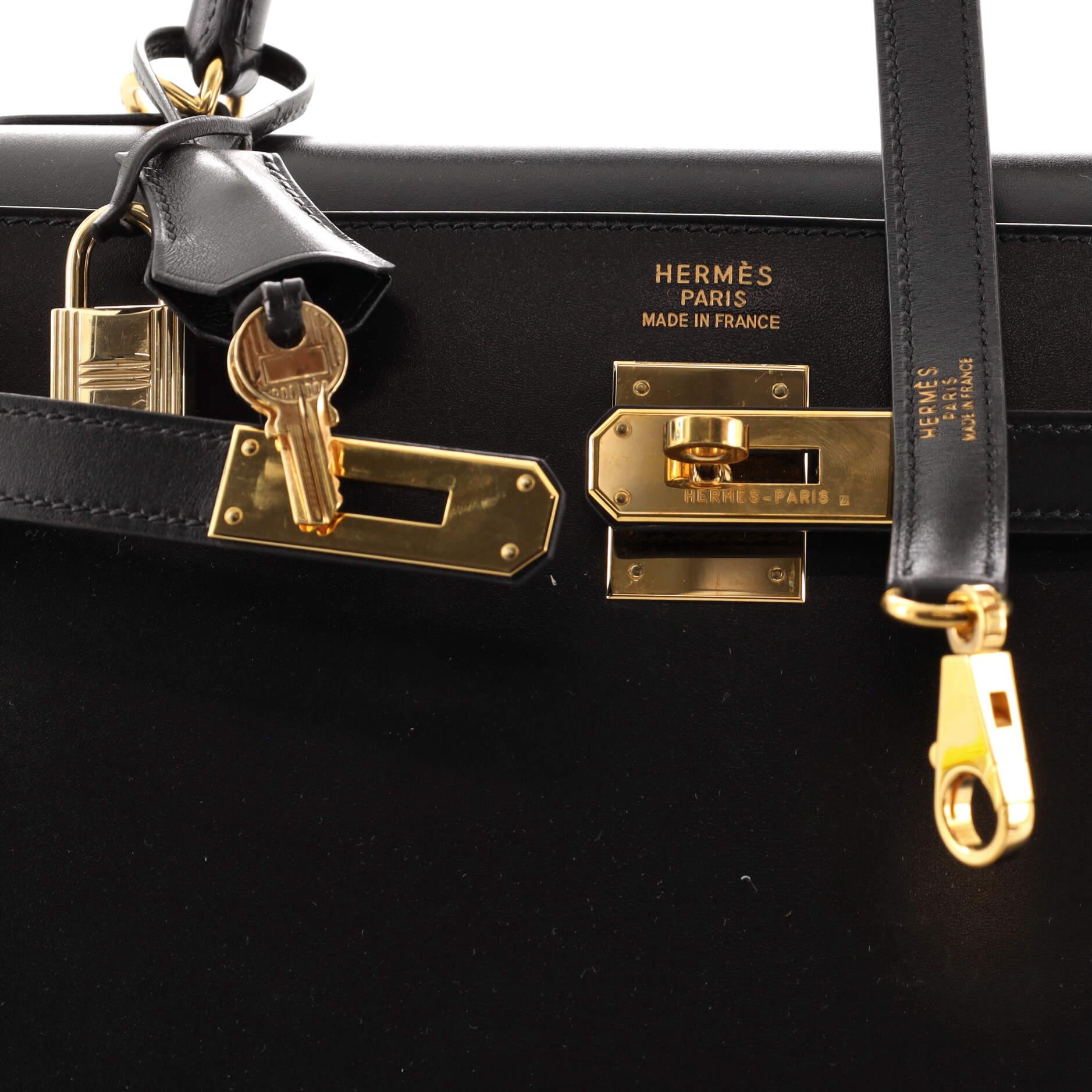 Hermes Kelly Handbag Noir Box Calf with Gold Hardware 35 1