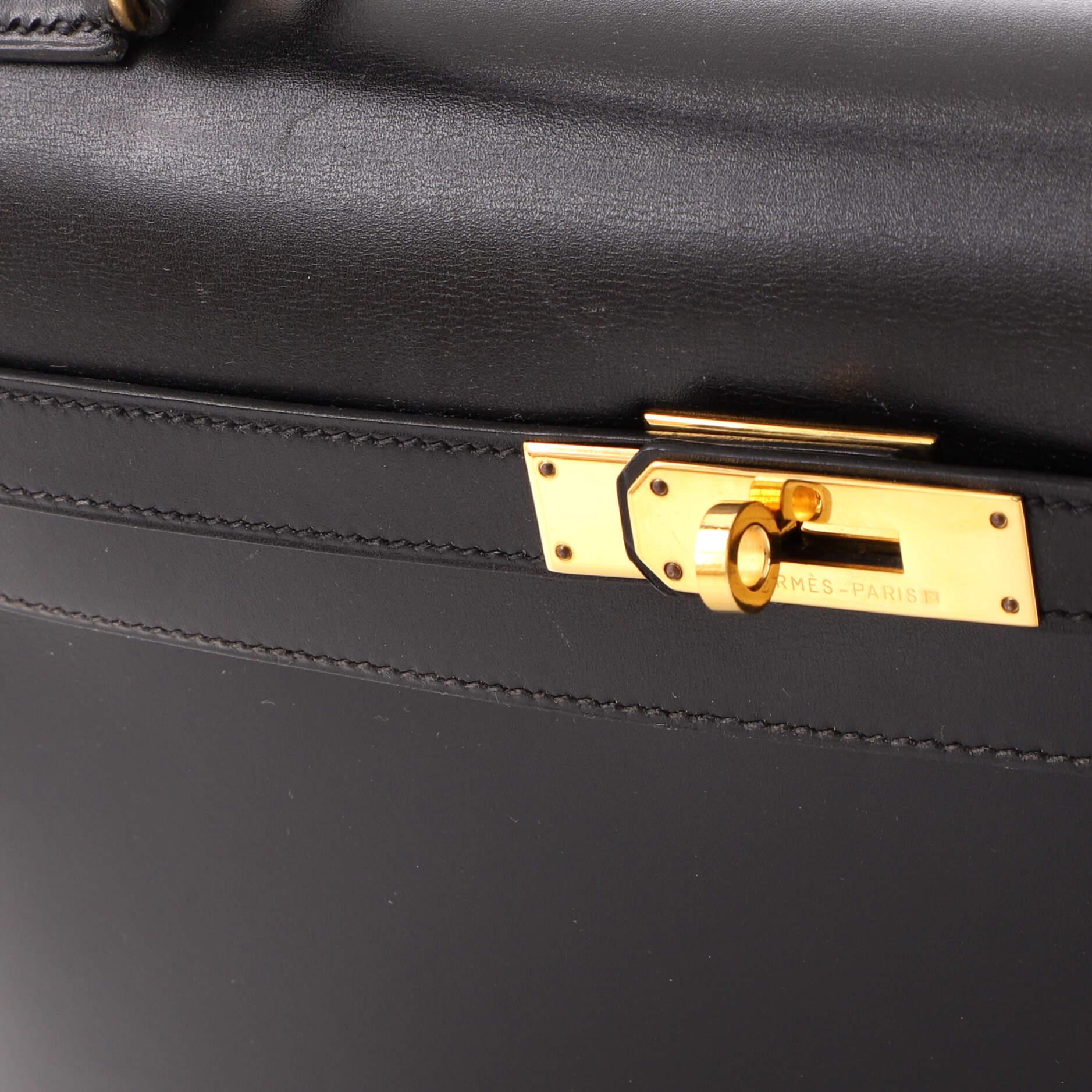 Hermes Kelly Handbag Noir Box Calf with Gold Hardware 35 For Sale 5