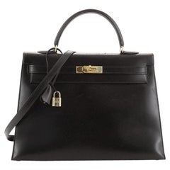 Hermes Kelly Handbag Noir Box Calf with Gold Hardware 35