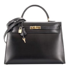 Hermes Kelly Handbag Noir Box Calf with Gold Hardware 35
