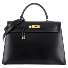 Hermes Kelly Handbag Noir Box Calf with Gold Hardware 35