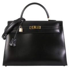 Hermes Kelly Handbag Noir Box Calf with Gold Hardware 35