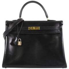 Hermes Kelly Handbag Noir Box Calf with Gold Hardware 35