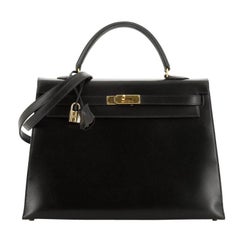 Hermes Kelly Handbag Noir Box Calf with Gold Hardware 35