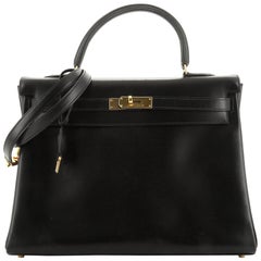Hermes Kelly Handbag Noir Box Calf With Gold Hardware 35 Hermes Kelly Handbag Noir Box Calf With Gold Hardware 35