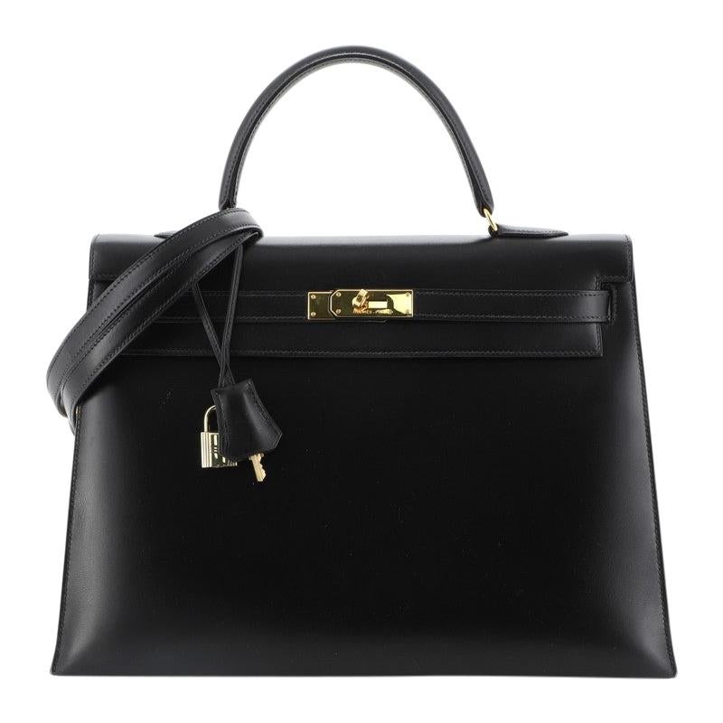 Hermes Kelly Handbag Noir Box Calf With Gold Hardware 35 