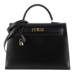 Hermes Kelly Handbag Noir Box Calf With Gold Hardware 35