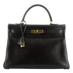 Hermes  Kelly Handbag Noir Box Calf with Gold Hardware 35