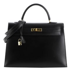 Hermes Kelly Handbag Noir Box Calf with Gold Hardware 35