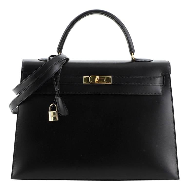 Hermes Kelly Handbag Noir Box Calf with Gold Hardware 35 at 1stDibs