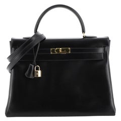 Hermes Kelly Handbag Noir Box Calf with Gold Hardware 35