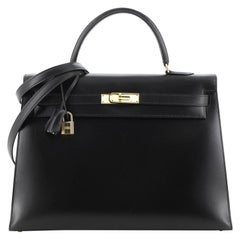 Hermes Kelly Handbag Noir Box Calf with Gold Hardware 35