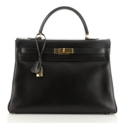 Hermes  Kelly Handbag Noir Box Calf with Gold Hardware 35