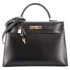 Hermes Kelly Handbag Noir Box Calf with Gold Hardware 35