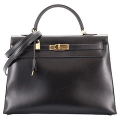 Hermes Kelly Handbag Noir Box Calf with Gold Hardware 35