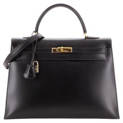 Hermes Kelly Handbag Noir Box Calf with Gold Hardware 35