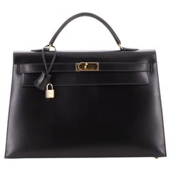 Hermes Kelly Handbag Noir Box Calf with Gold Hardware 40