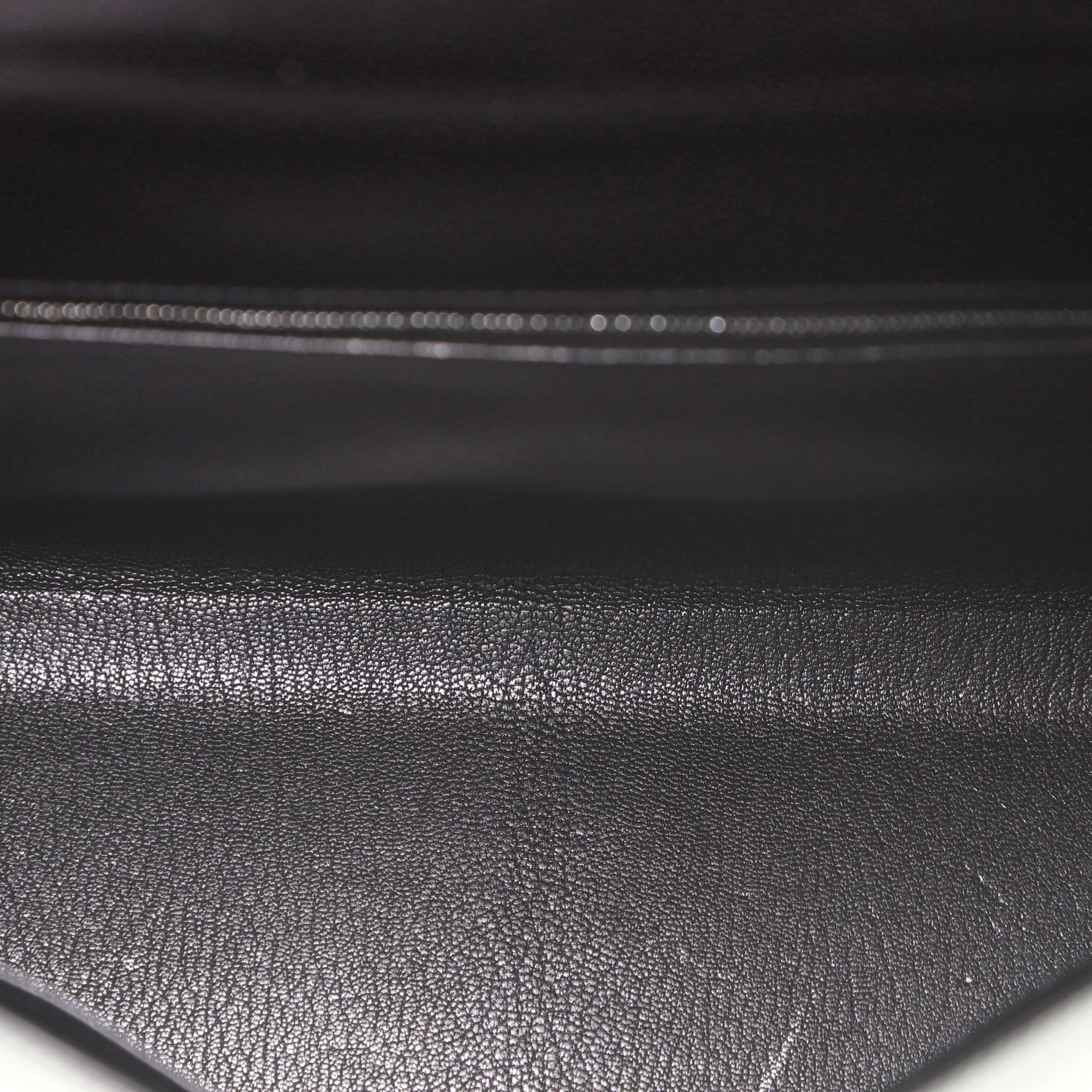 Black Hermes Kelly Handbag Noir Box Calf With Guilloche Palladium Hardware 32