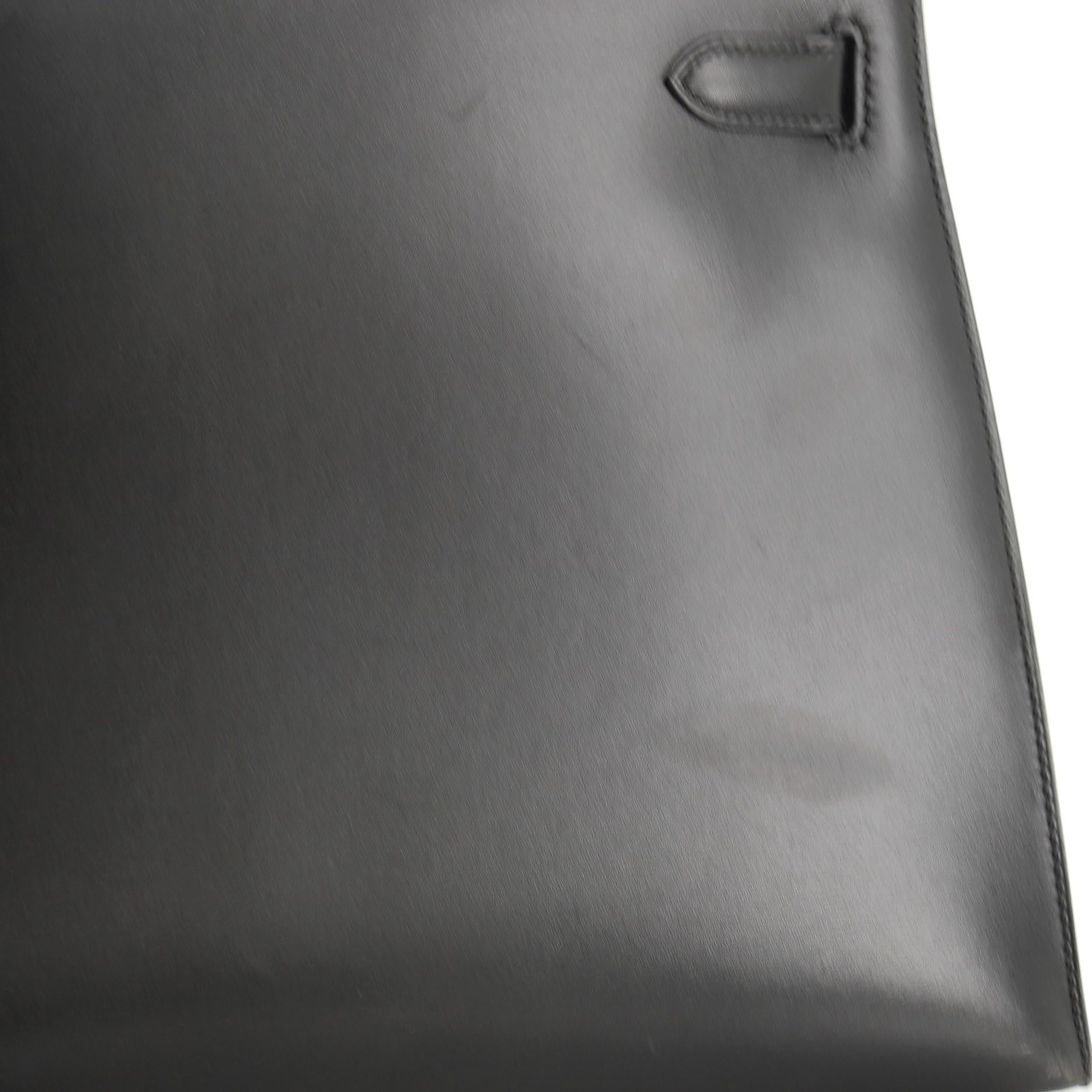 Hermes Kelly Handbag Noir Box Calf With Guilloche Palladium Hardware 32 1