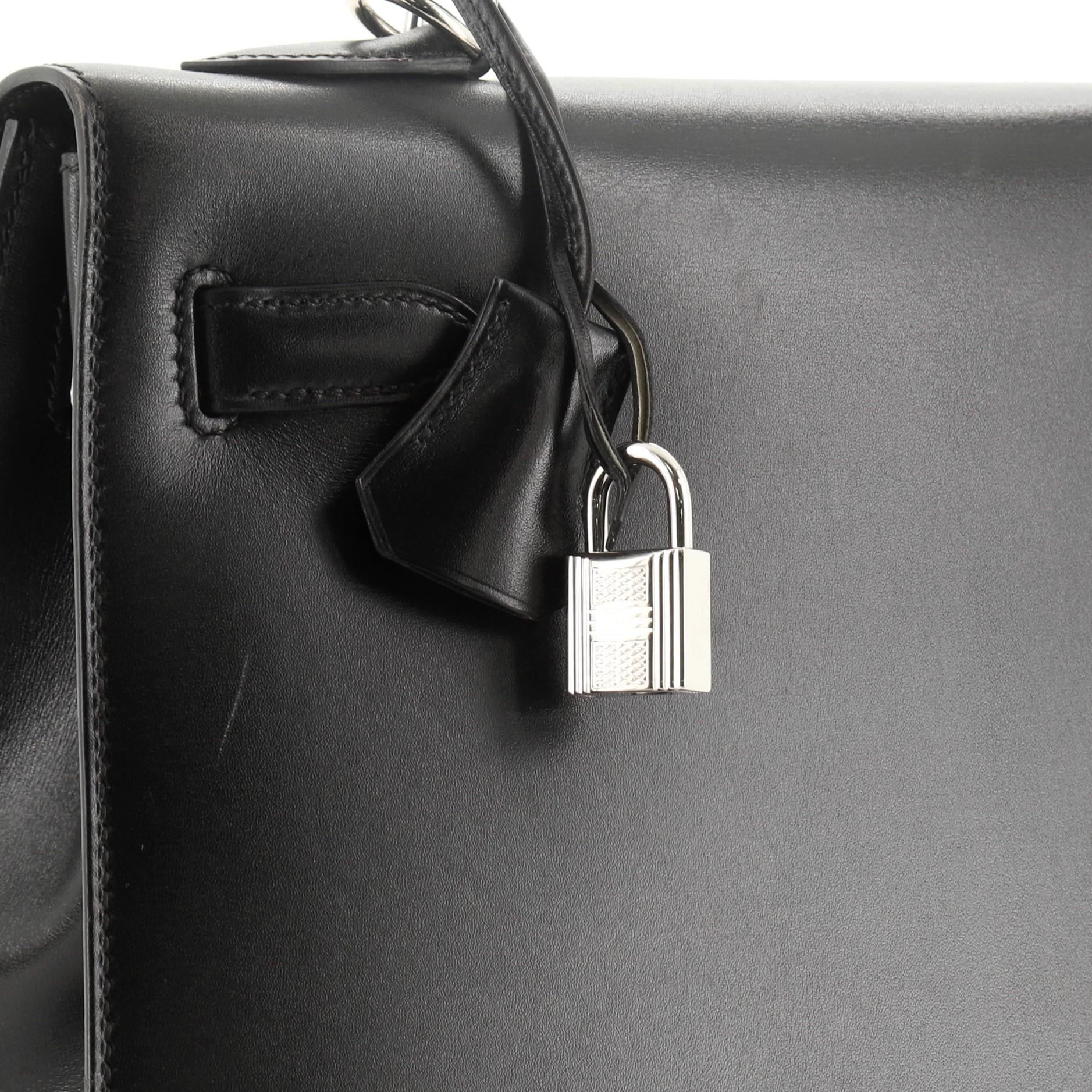 Hermes Kelly Handbag Noir Box Calf With Guilloche Palladium Hardware 32 2