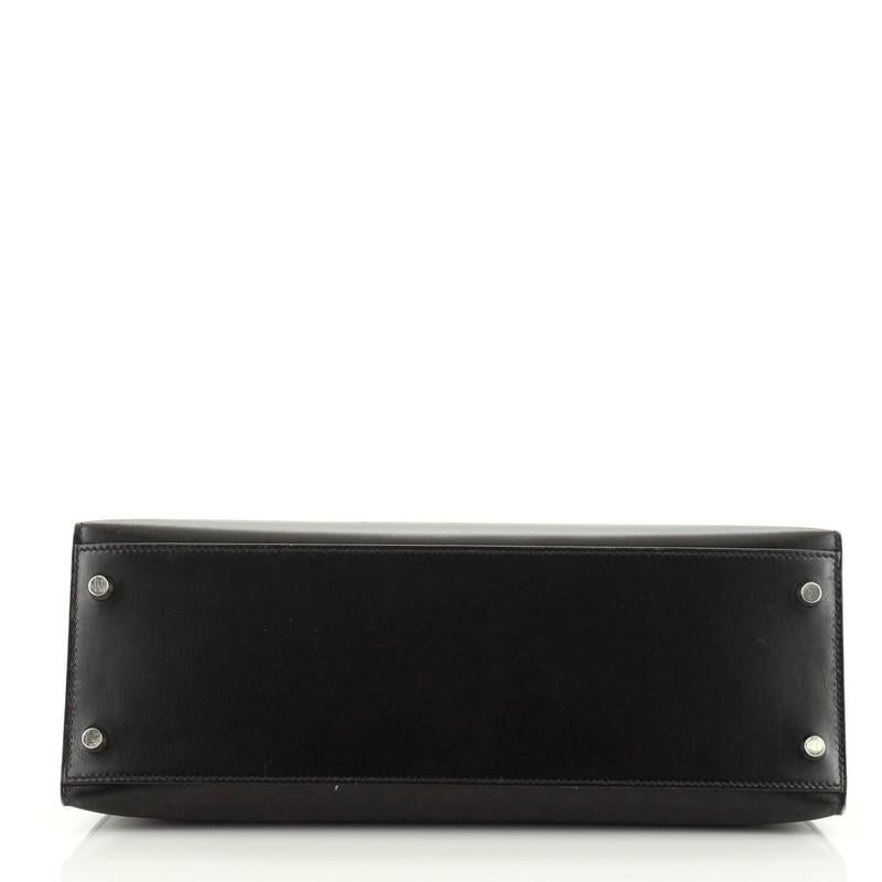 Hermes Kelly Handbag Noir Box Calf With Palladium Hardware 32  In Good Condition In NY, NY