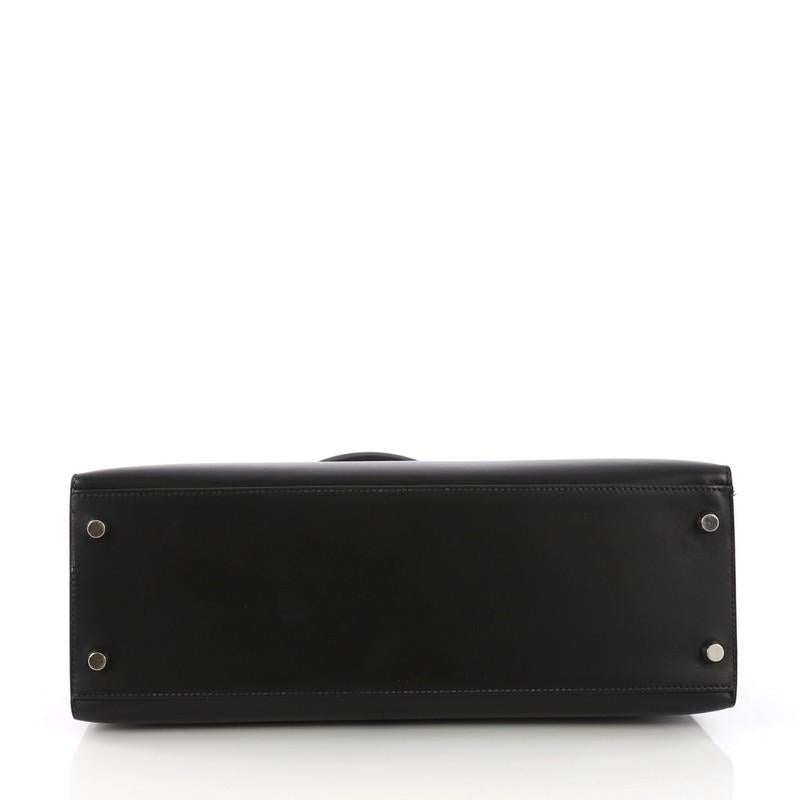 Women's Hermes Kelly Handbag Noir Box Calf with Palladium Hardware 32