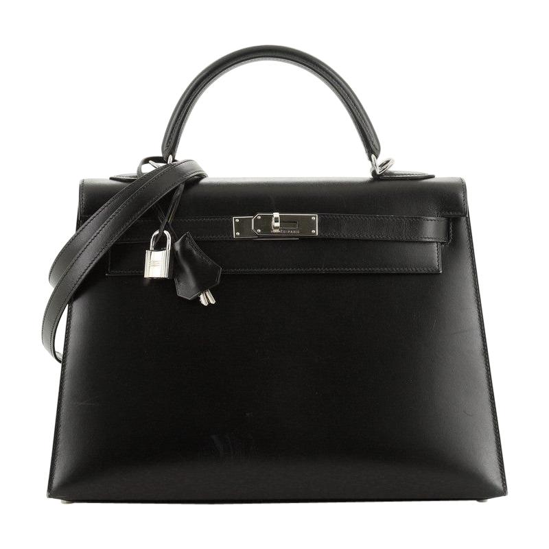 Hermes Kelly Handbag Noir Box Calf With Palladium Hardware 32 